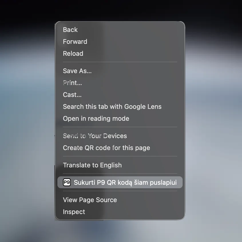 Chrome pratęsimo dešiniuoju pelės klavišu meniu sutrumpinimo funkcijos ekrano kopija
